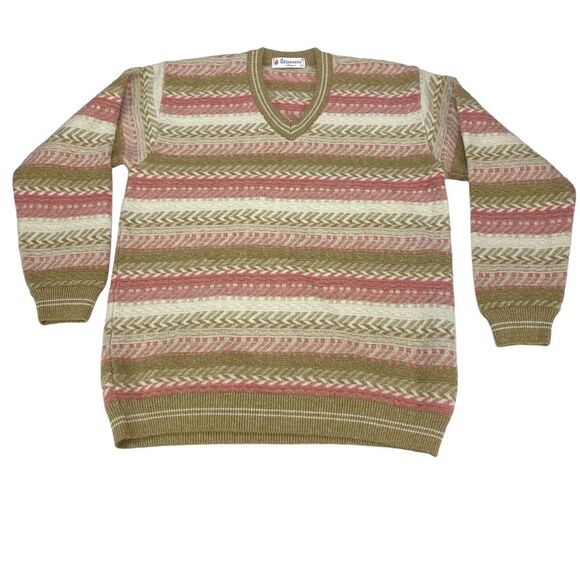 Osterman Angora Sweater Mens Size 42 Multi Striped Wool Blend V Neck Pullover - Picture 8 of 10